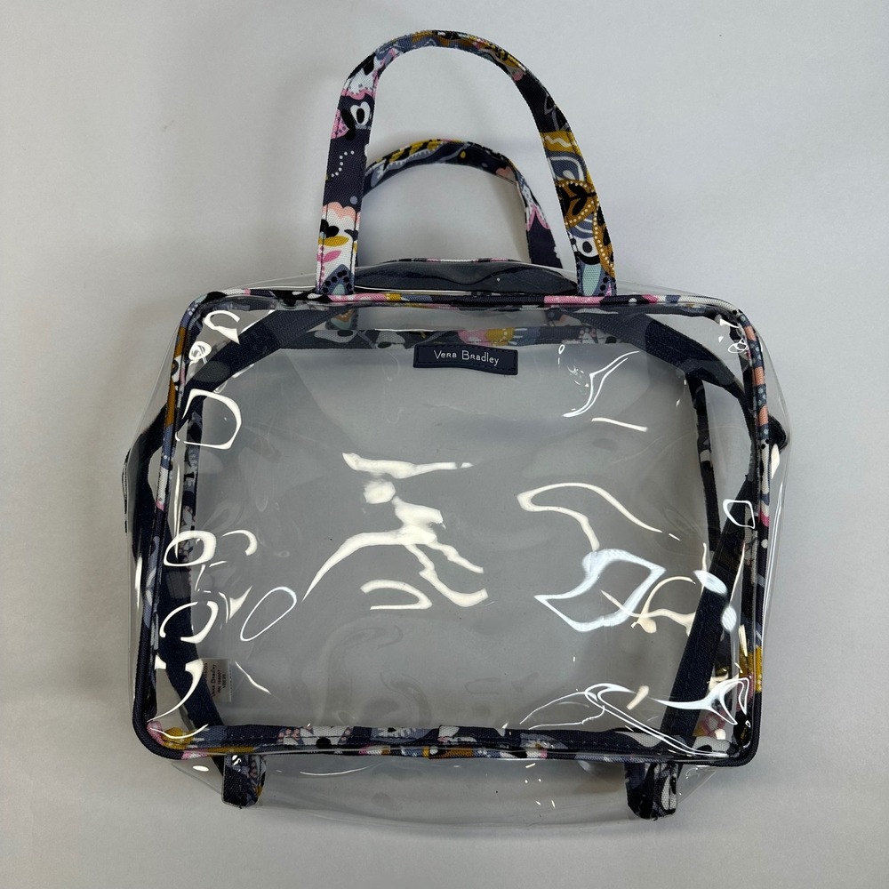 Vera Bradley Clear Cosmetic Bag Floral Trim Navy Blue Travel Organizer Pouch